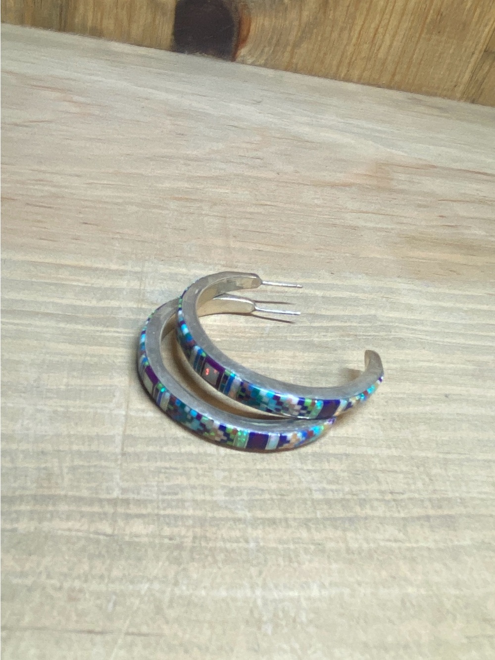 Zuni Hoop Earrings Jewelry Native American Opal Sterling Silver Indigenous Inlay - Picture 8 of 11